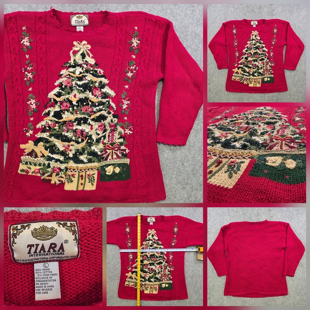 Vintage Tiara International Sweater Womens Large Christmas Tree Beaded Ugly Knit